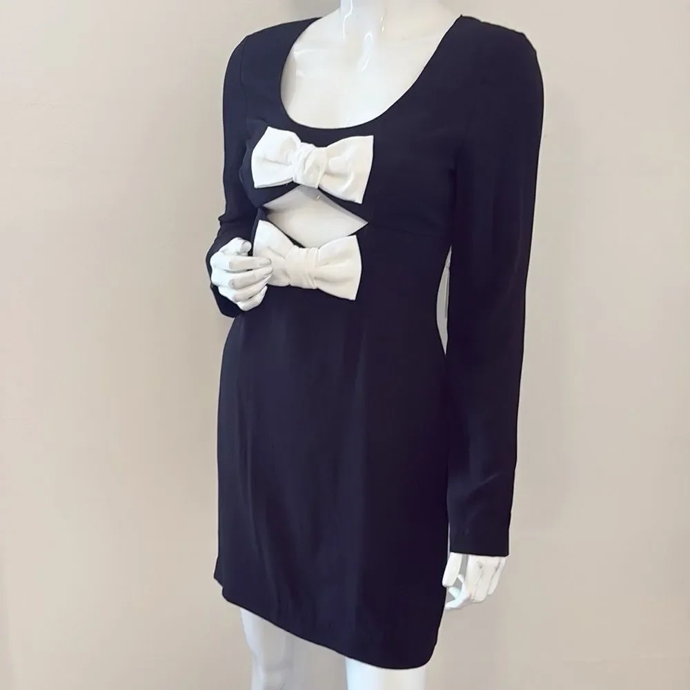 STAUD Lido Long Sleeve Mini Dress w Bow Cutouts in Black & Opal Holiday Party - Picture 4 of 9